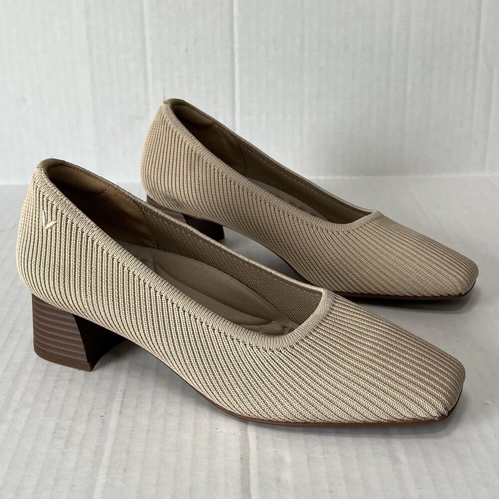 Vivaia Conscious Collection Women’s Square Toe Low Heel Pumps in Beige
